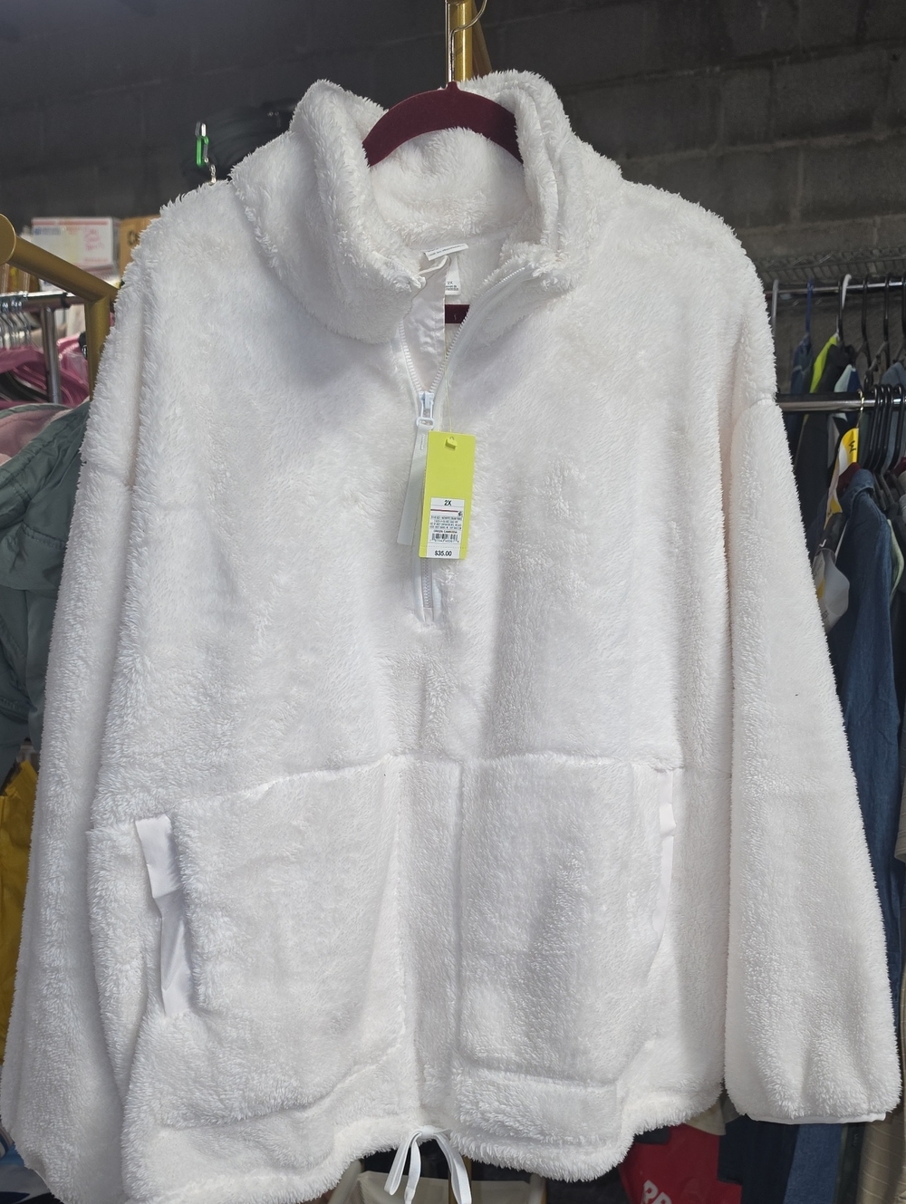 All In Motion Woman's Plus Size Cozy White Fleece Pullover Jacket - Picture 1 of 3